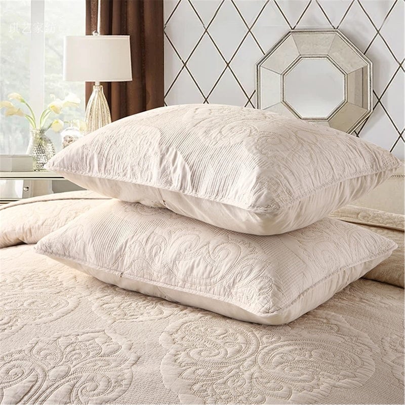 ABREEZE Cream Bedding King Size Cotton Vintage Floral Paisley Quilt Set Scalloped Comforter Bedspread Quilted Coverlet Cotton Beige Comforter King Size 3 Pieces - Image 3